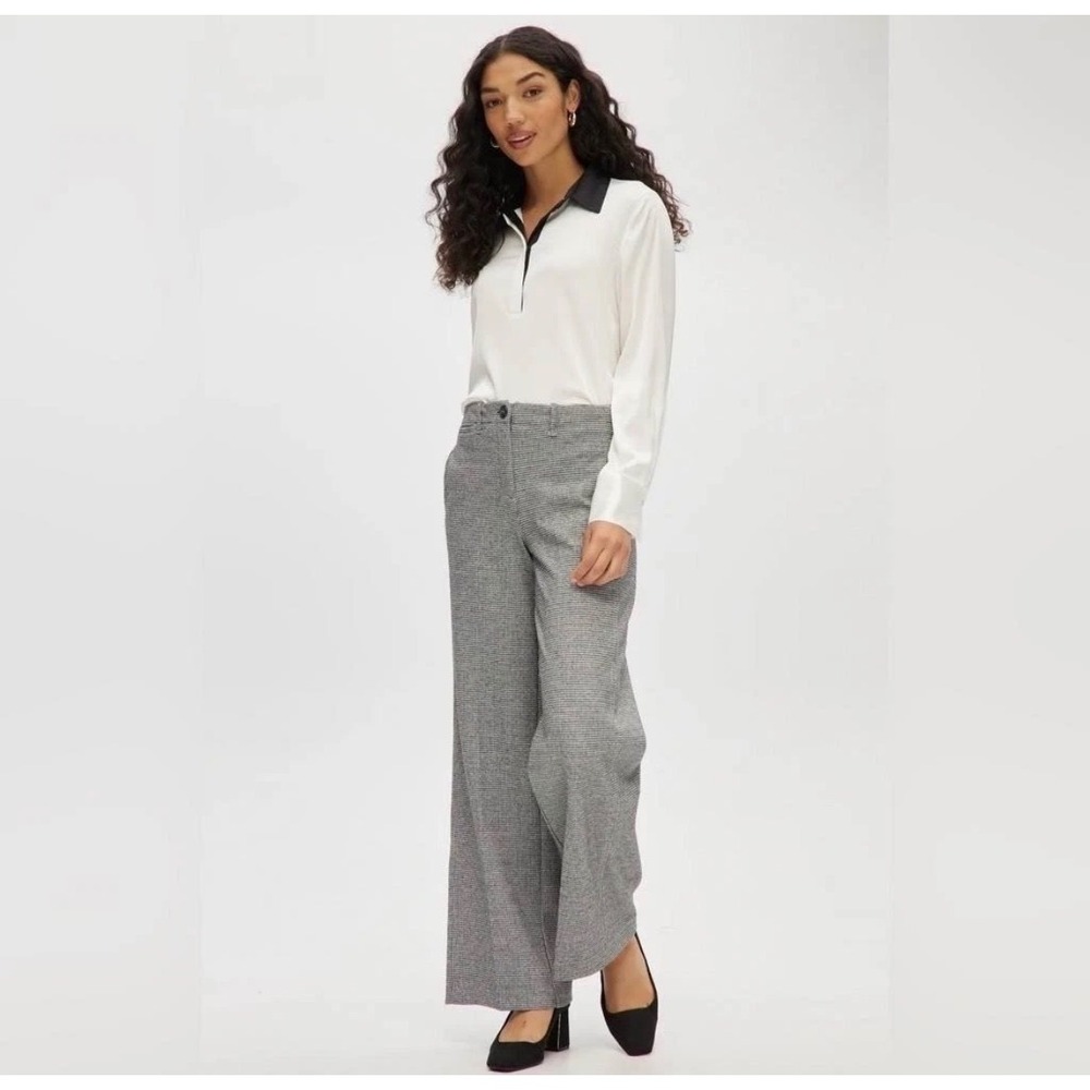 NWT Hilary Radley Womens Houndstooth Straight Leg Brushed Pants Black White •14•